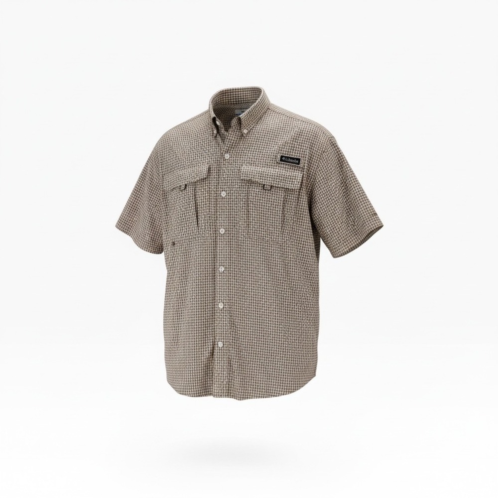 Columbia PFG Super Bahama Fishing Shirt Mens Large Short Sleeve Gingham Plaid